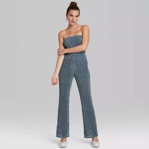 Wild Fable Silver Sequins Strapless Glitter Jumpsuit size medium